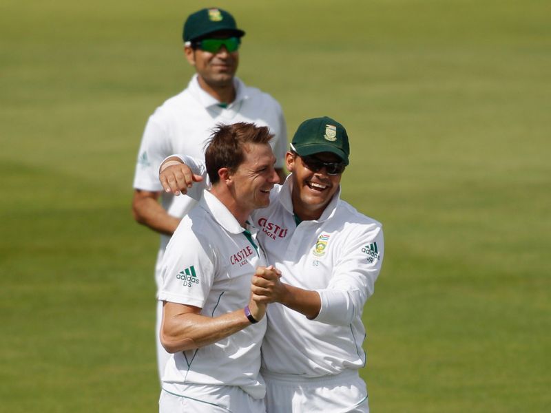 Steyn trapped Jonathan Trott LBW and then had a waltz with Jacques Rudolph...