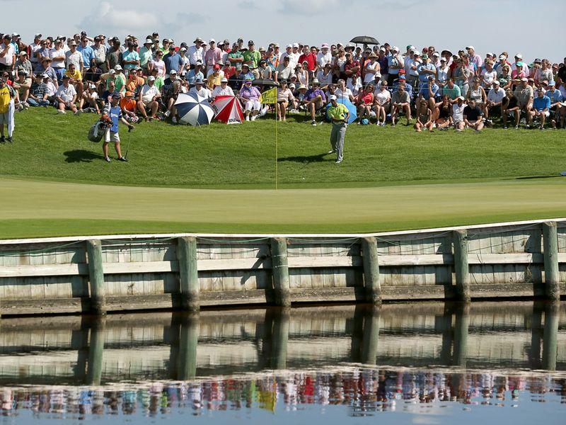 Woods missed the green here at 17 but got up and down to save par.