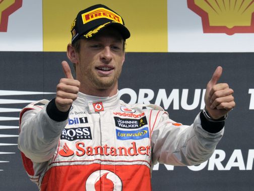 Jenson Button enjoys his Belgian Grand Prix victory