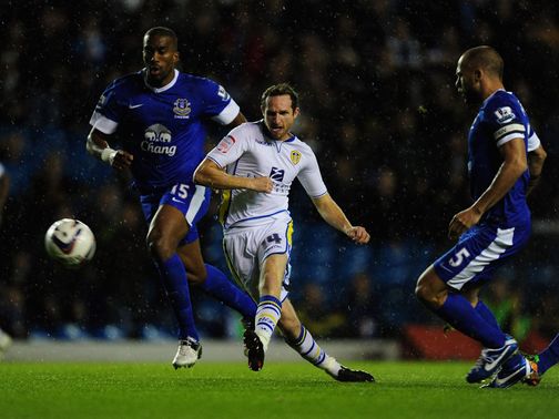 Aidan White scored Leeds' opening goal against Everton&nbsp;