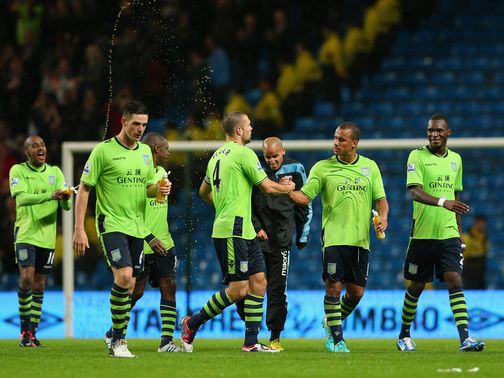 Aston Villa celebrate against Manchester City