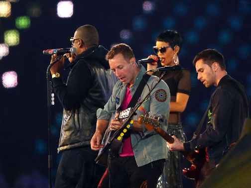 Rihanna, Jay-Z and Chris Martin of Coldplay entertained the crowd&nbsp;