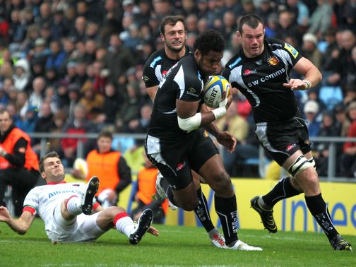 Sireli Naqelevuki scores a try for Exeter