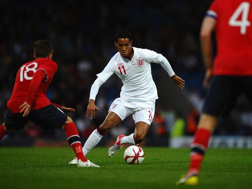 Tom Ince in action for England Under-21s against Norway.
