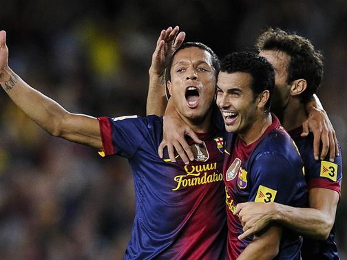 Barcelona celebrate Adriano's goal