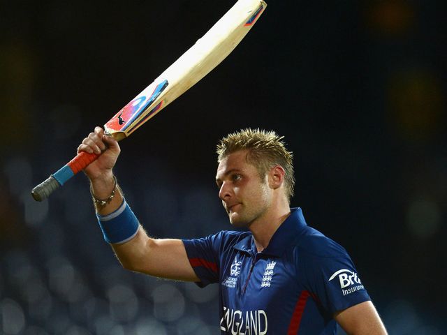 Luke Wright celebrates his knock