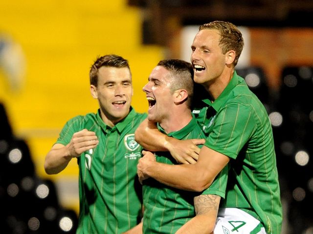 Robbie Brady celebrates for the Republic of Ireland