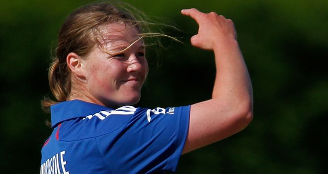 Shrubsole celebrates one of her four wickets against Pakistan at Loughborough University