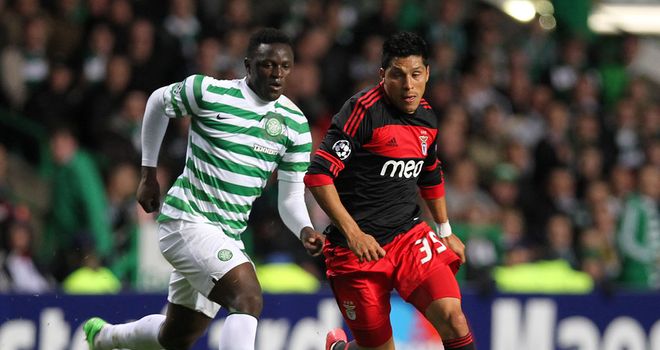 Wanyama and Perez: Battle for the ball at Parkhead