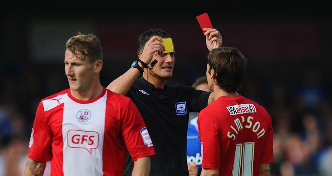 Simpson: Sent off by referee Deadman