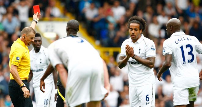 Tom Huddlestone: Sent off against Norwich for a foul on Jonny Howson