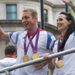 Sir Chris Hoy and an emotional Victoria Pendleton wave to the crowds.