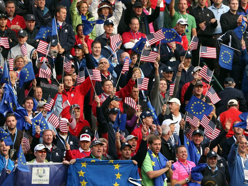 The home supporters dominate the noise but Team Europe is still well represented.