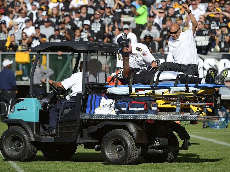 Raiders receiver Darrius Heyward-Bey was carted off the field against the Steelers after a frightening hit