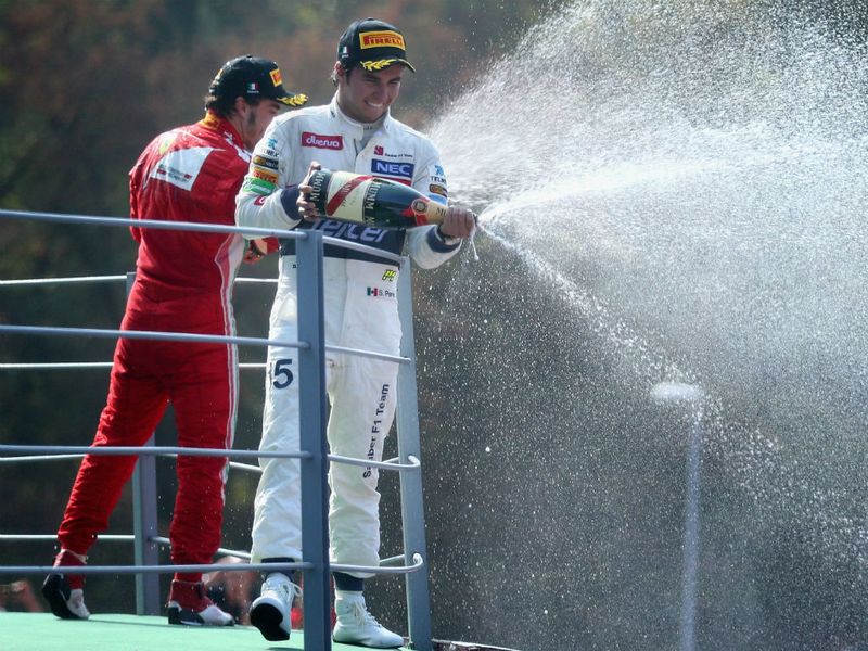 Perez sprays the champagne