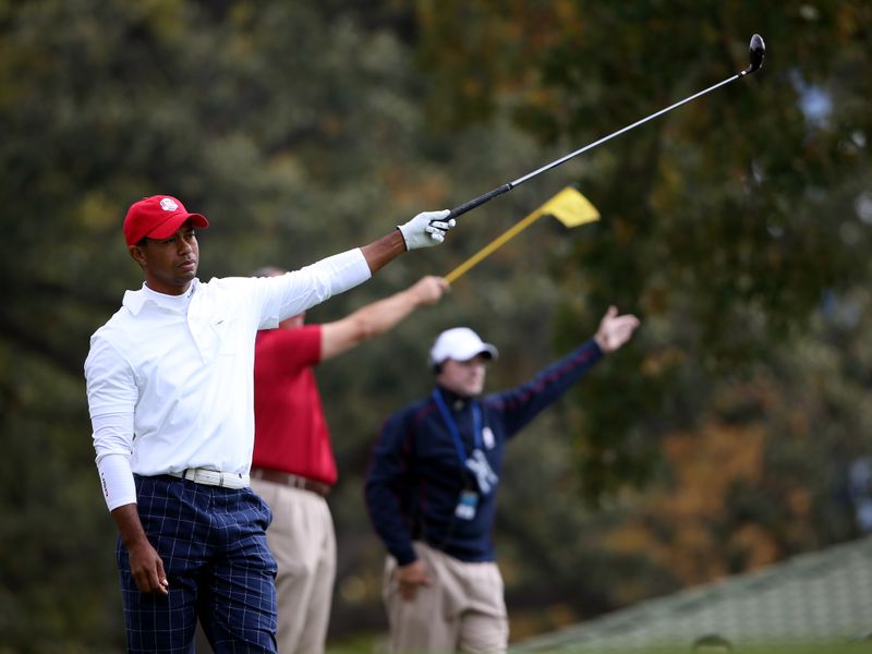 Tiger Woods was all over the place in his morning match with Steve Stricker