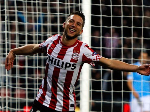 Dries Mertens celebrates scoring for PSV