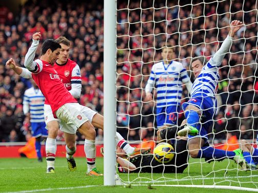 Mikel Arteta secured victory for Arsenal over QPR.&nbsp;