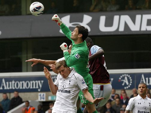 Hugo Lloris in action against Aston Villa.