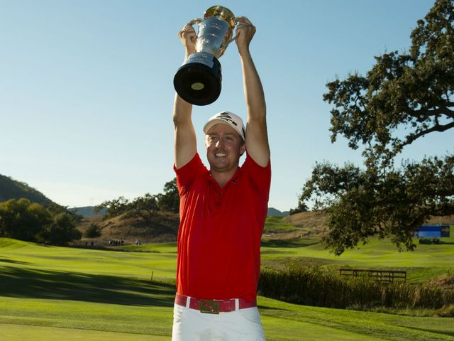 Jonas Blixt celebrates with his trophy.