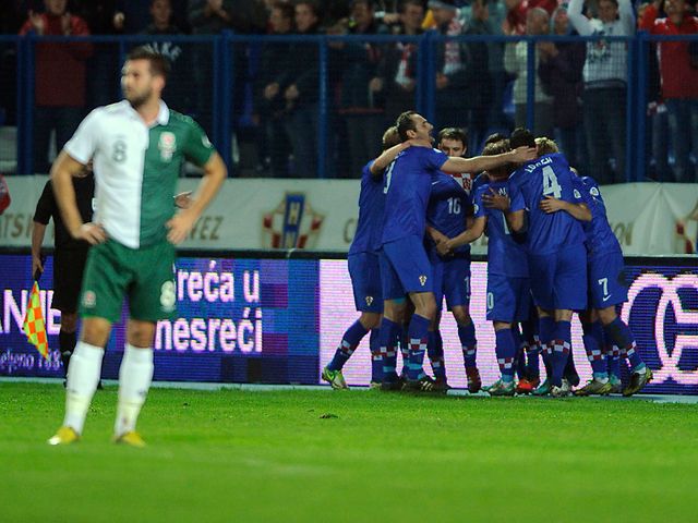 Croatia celebrate their opening goal against Wales