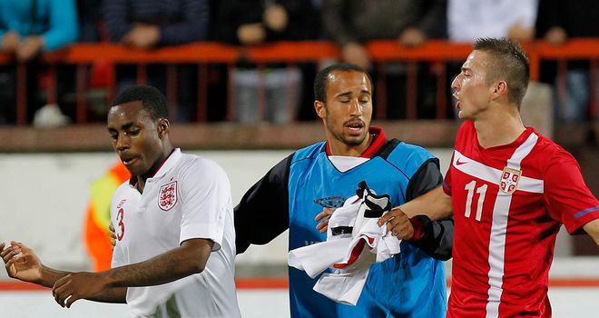 Disgraceful scenes marred the end of England U21s' game in Serbia