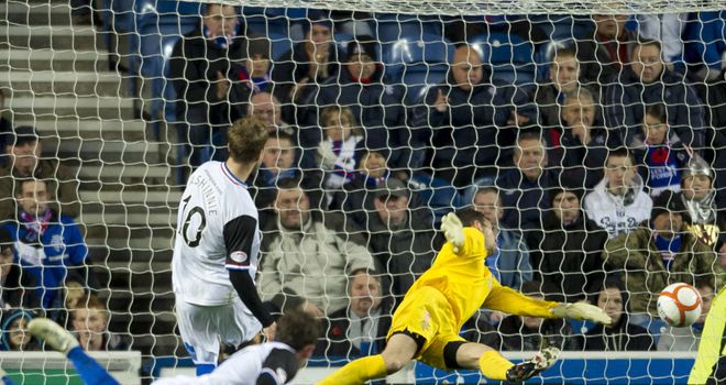 Andrew Shinnie slots home Inverness' opener against Rangers at Ibrox