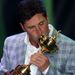 Jose Maria Olazabal kisses the trophy after guiding Europe to a second consecutive victory.