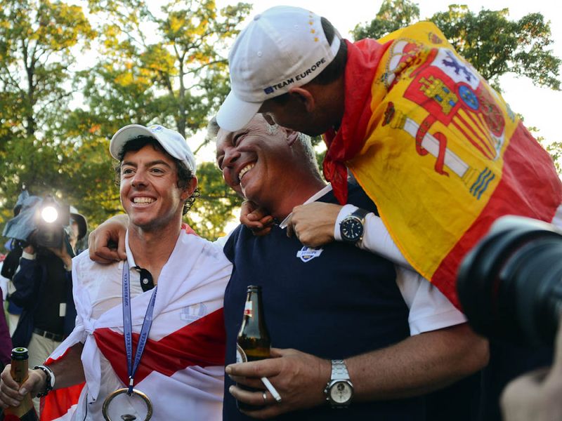 Vice-captain Darren Clarke enjoys the moment with his team.