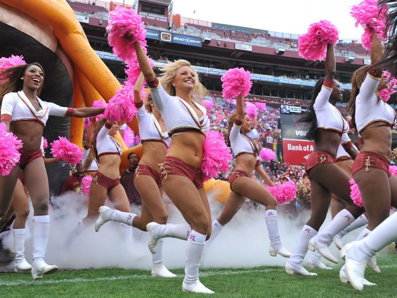 Cheerleaders take to the field before the Atlanta Falcons face Washington Redskins.