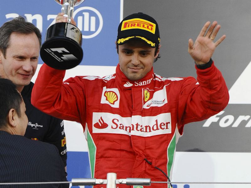 Felipe Massa celebrates his first podium since Germany 2010
