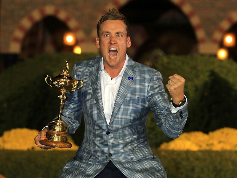 Ian Poulter celebrates his third Ryder Cup success.