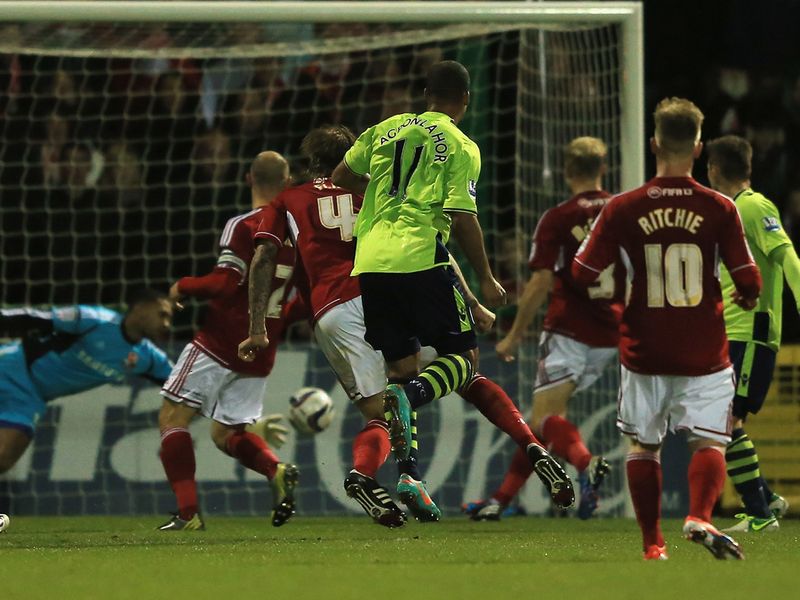 Aston Villa go 2-0 ahead at League One Swindon as Gabriel Agbonlahor fires home.