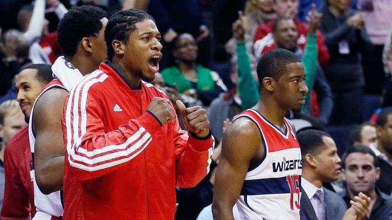 Washington Wizards players watch on in the closing moments of their win over the Trail Blazers