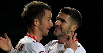 Dean Bowditch and Charlie MacDonald: Celebrating for MK Dons