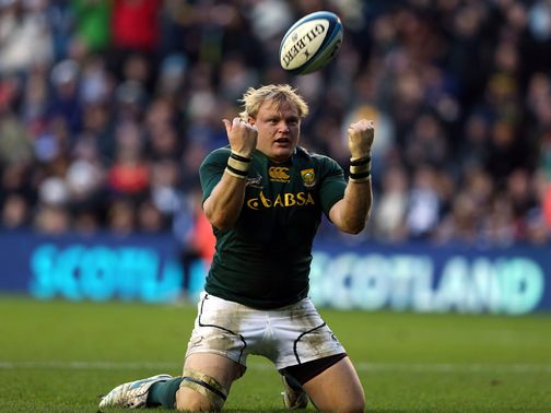 Adrian Strauss celebrates a South Africa try