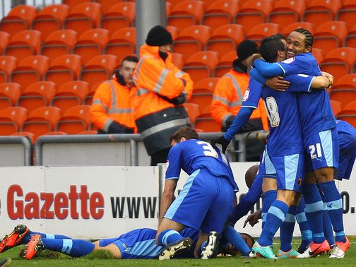 Watford celebrate Troy Deeney's goal