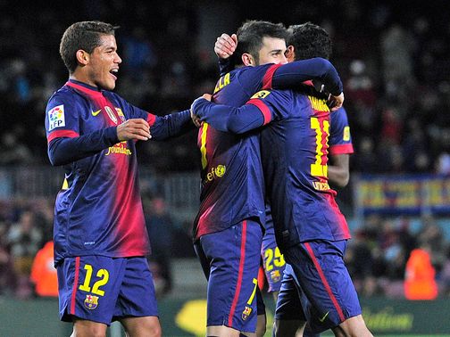 David Villa celebrates for Barcelona