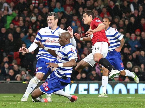 QPR defense beat by Chicharito QPR defense beat by Chicharito