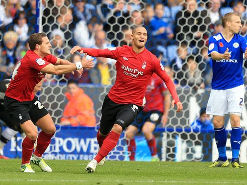 Adlene Guedioura celebrates his goal for Nottingham Forest
