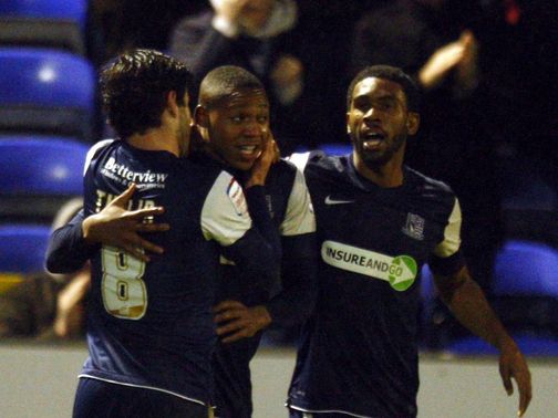 Southend celebrate Britt Assombalonga's goal