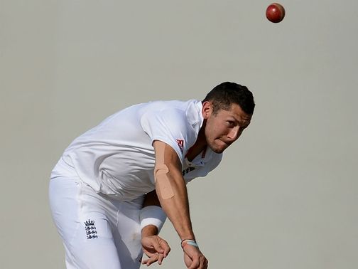 Tim Bresnan bowls during the final day of England's draw with Haryana, who finished on 133-6 in their second innings&nbsp;