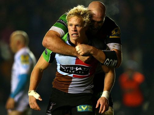 Matt Hopper celebrates his try