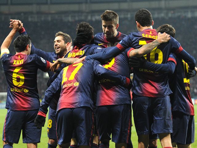 Barcelona celebrate against Spartak Moscow