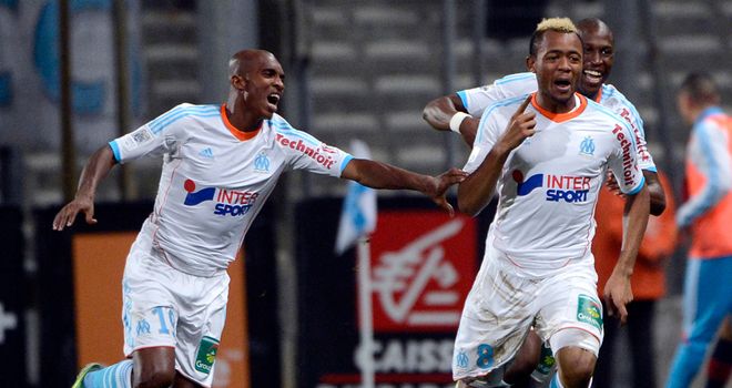 Jordan Ayew: Celebrates goal for Marseille against Lille