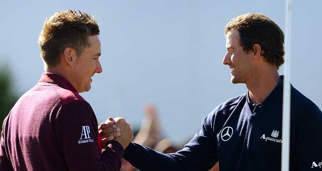Adam Scott and Ian Poulter: Handshakes after final round battle in Melbourne