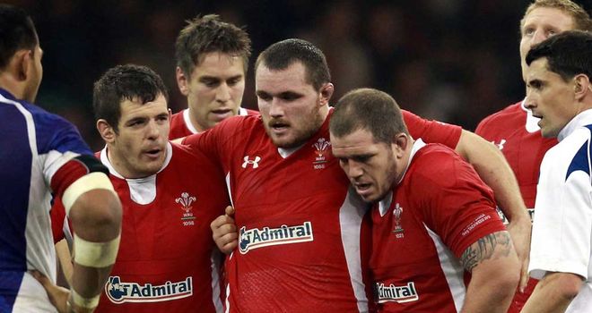 Aaron Jarvis, Ken Owens and Paul James: Wales front row in action