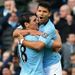 Aguero leads he celebrations as the hosts begin to chase a winner at the Etihad Stadium.