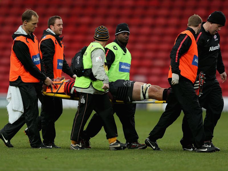 Alistair Hargreaves was stretchered off after a tackle from James Haskell