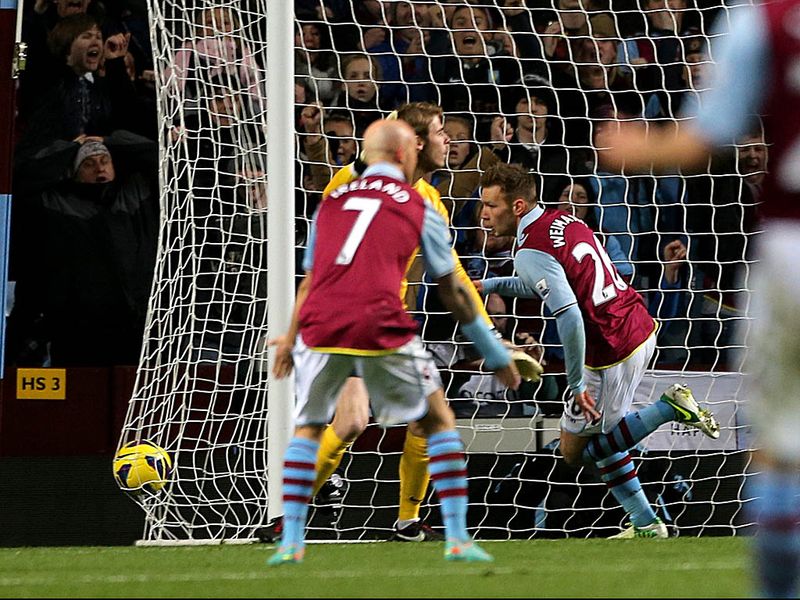 Five minutes into the second half, Villa double their lead with another counter attack, Andreas Weimann fires home after a cross from Agbonlahor.